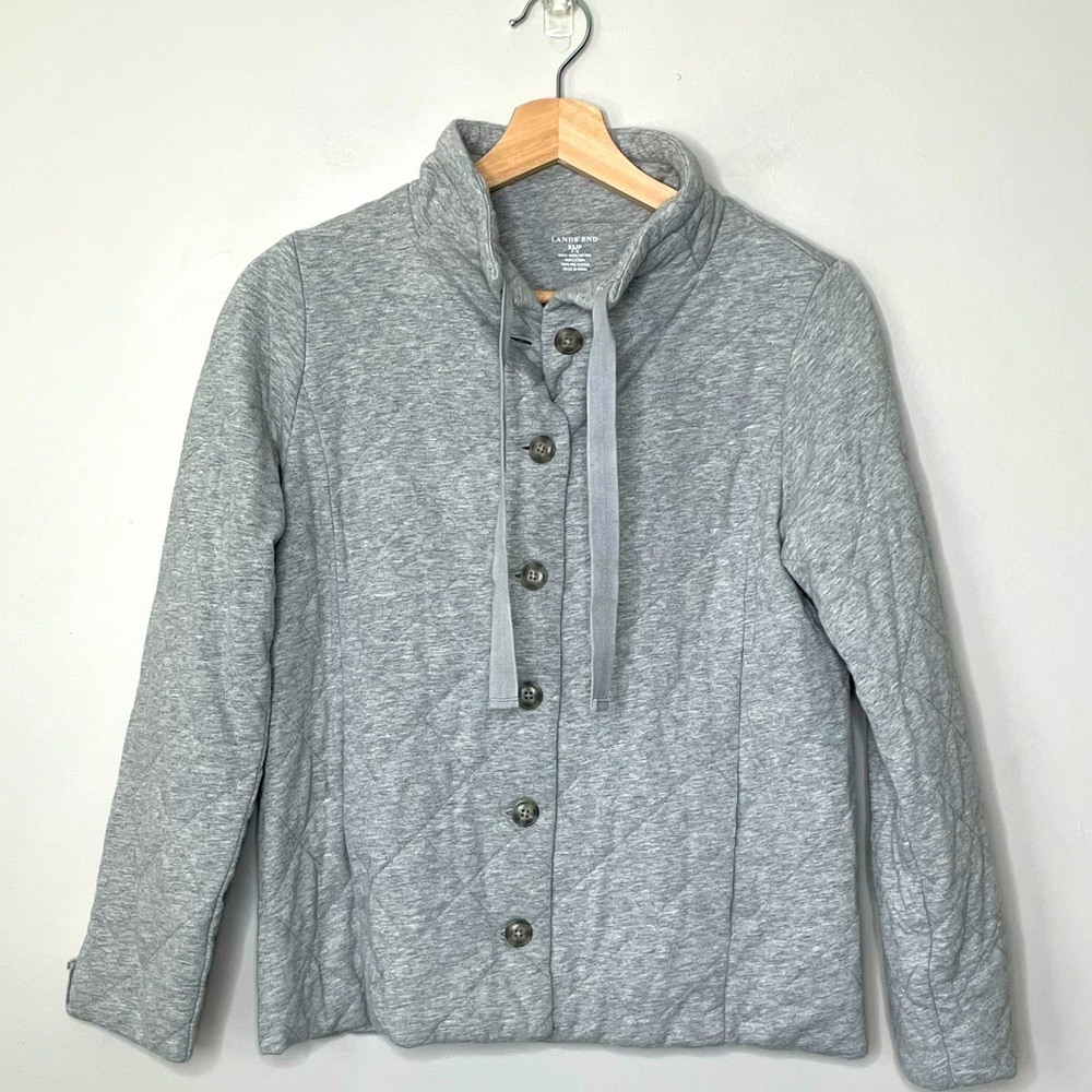LANDS' END | Quilted Button Front Jacket Sweatshirt | XS